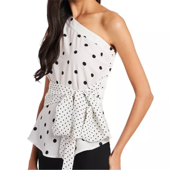 Riley & Rae Tops - Riley & Rae Reyna Dot Print One Shoulder Blouse